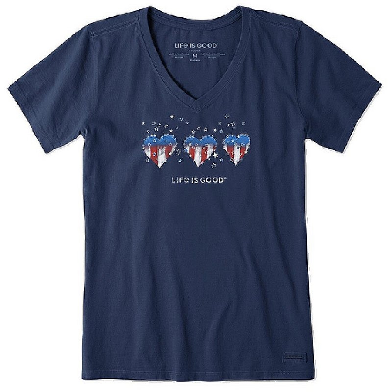 Life Is Good Women's Americana Hearts Stars and Stripes Crusher Vee Shirt 99168 (Life Is Good)