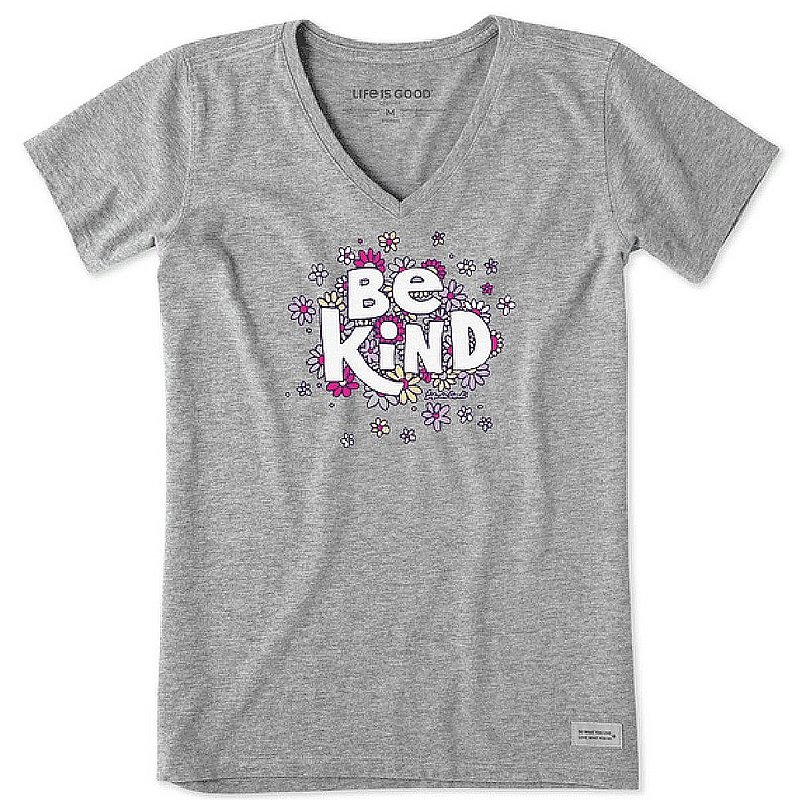 Life is good Women's Be Kind Flower Lines Crusher-LITE Vee Shirt 89433 (Life is good)