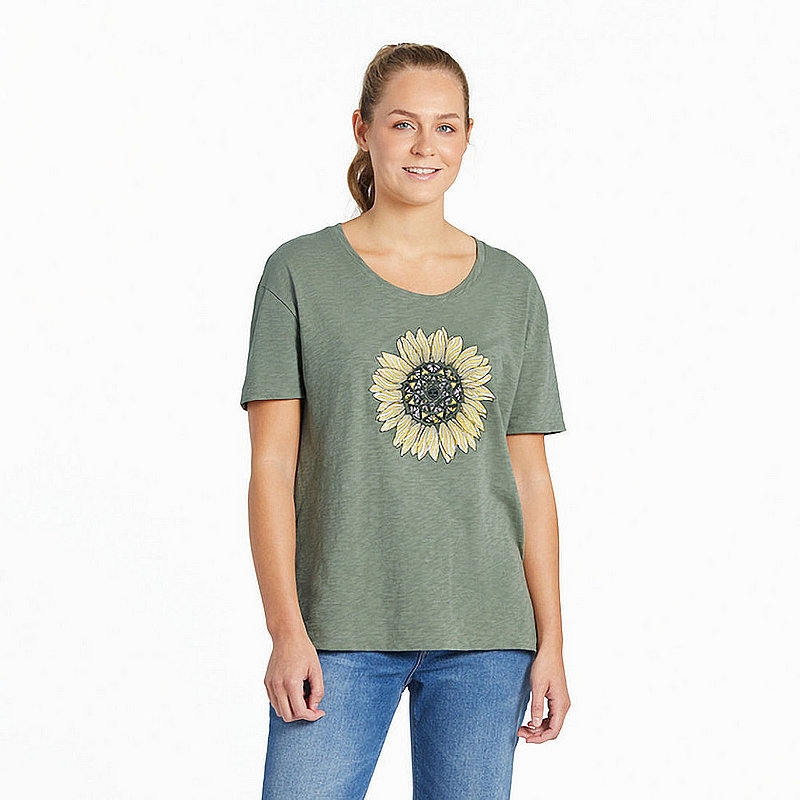 Women's Detailed Sunflower Relaxed Fit Slub Tee Shirt