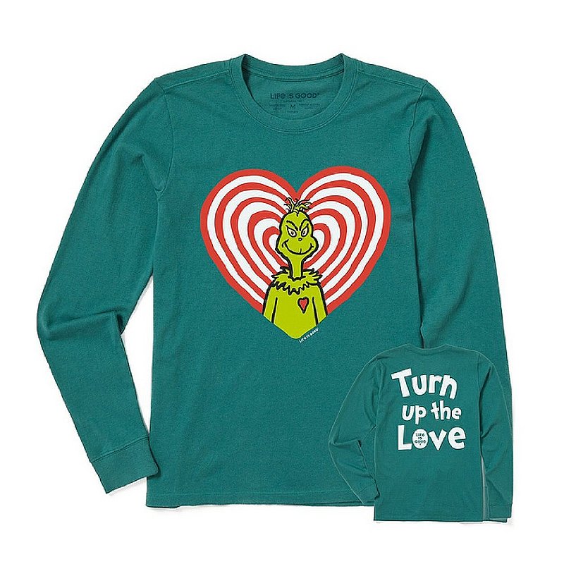 Life is good Women's Grinch Turn Up The Love Long Sleeve Crusher Tee Shirt 83571 (Life is good)