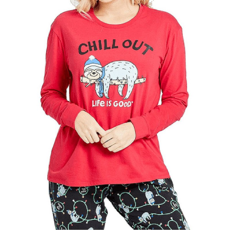 Life is good Women's Holiday Chill Out Sloth Long Sleeve Snuggle Up Tee Shirt 72236 (Life is good)