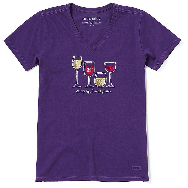 Life Is Good Women's I Need Wine Glasses Short Sleeve Vee Shirt 115139 (Life Is Good)