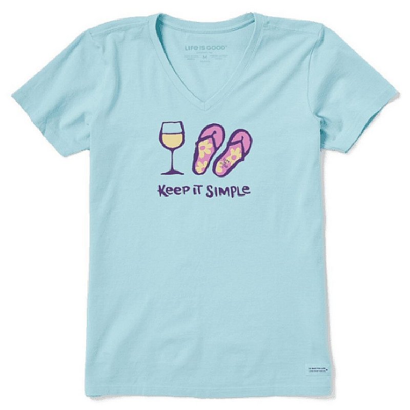 Life is good Women's Keep It Simple Wine and Flips Crusher Vee Shirt 75719 (Life is good)