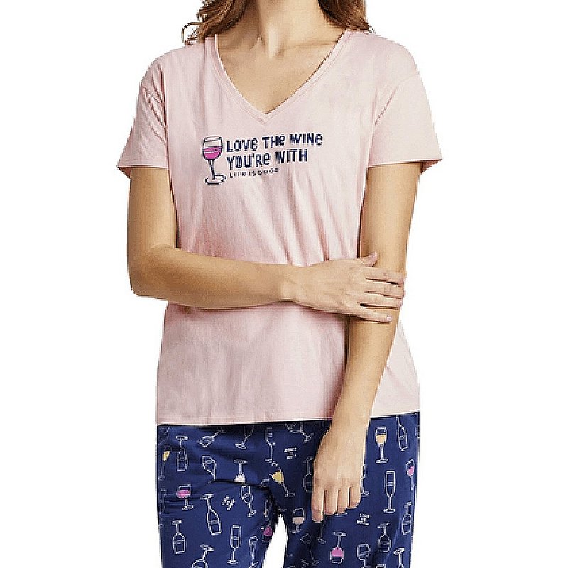 Life is good Women's Love the Wine Snuggle Up Relaxed Sleep Vee Shirt 89104 (Life is good)
