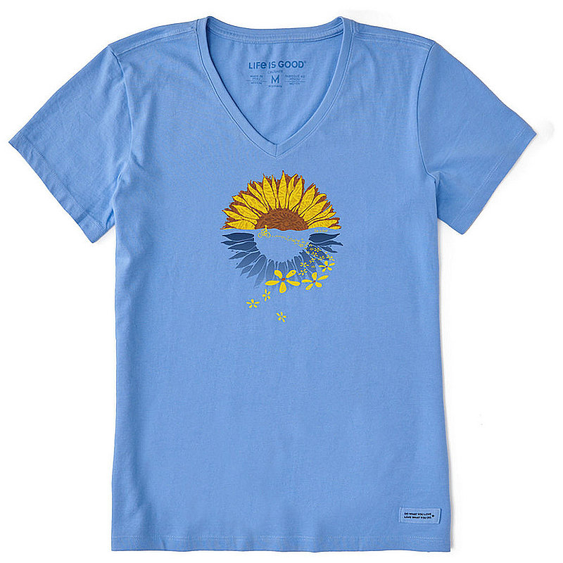 Life Is Good Women's Macro-Micro Sunflower Bike Ride Crusher Vee Shirt 115058 (Life Is Good)