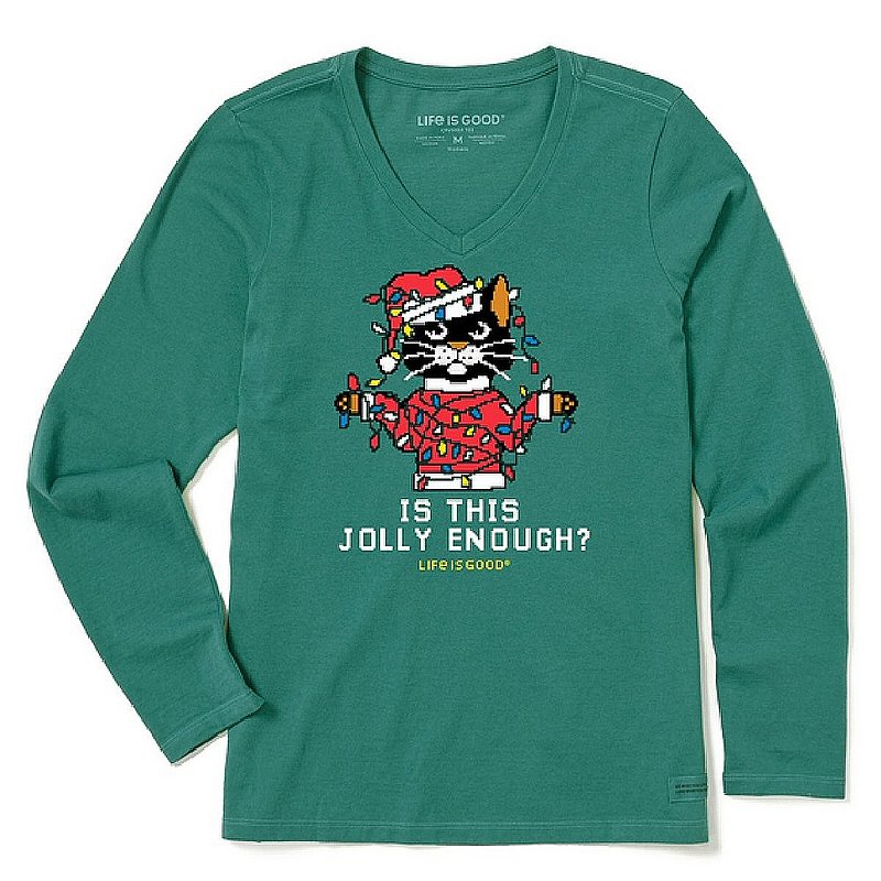 Women's Ugly Sweater Santa Cat Long Sleeve Crusher Vee Shirt