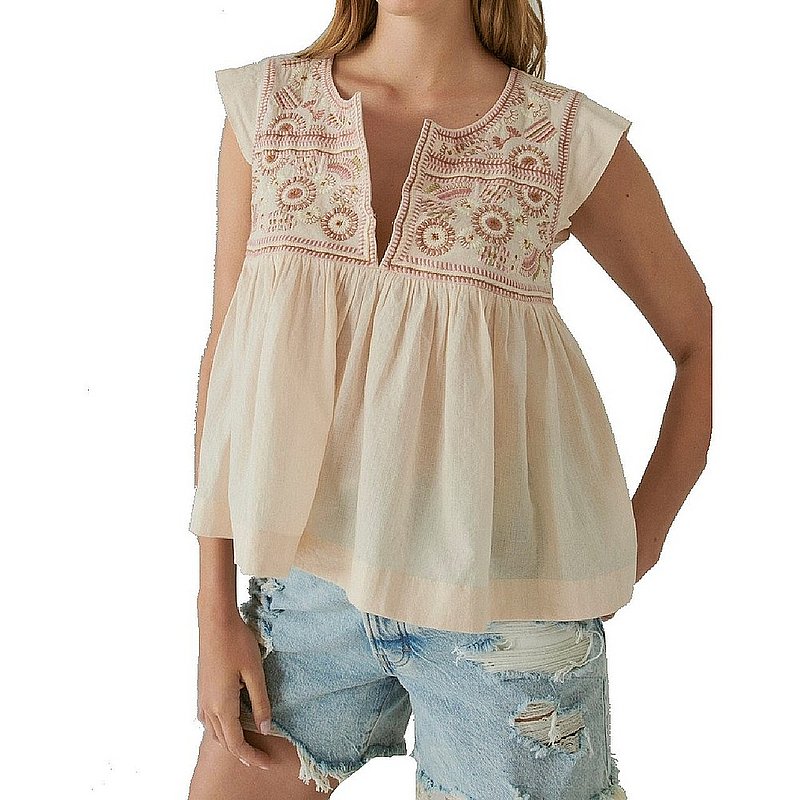 Women's Embroidered Flutter Sleeve Top